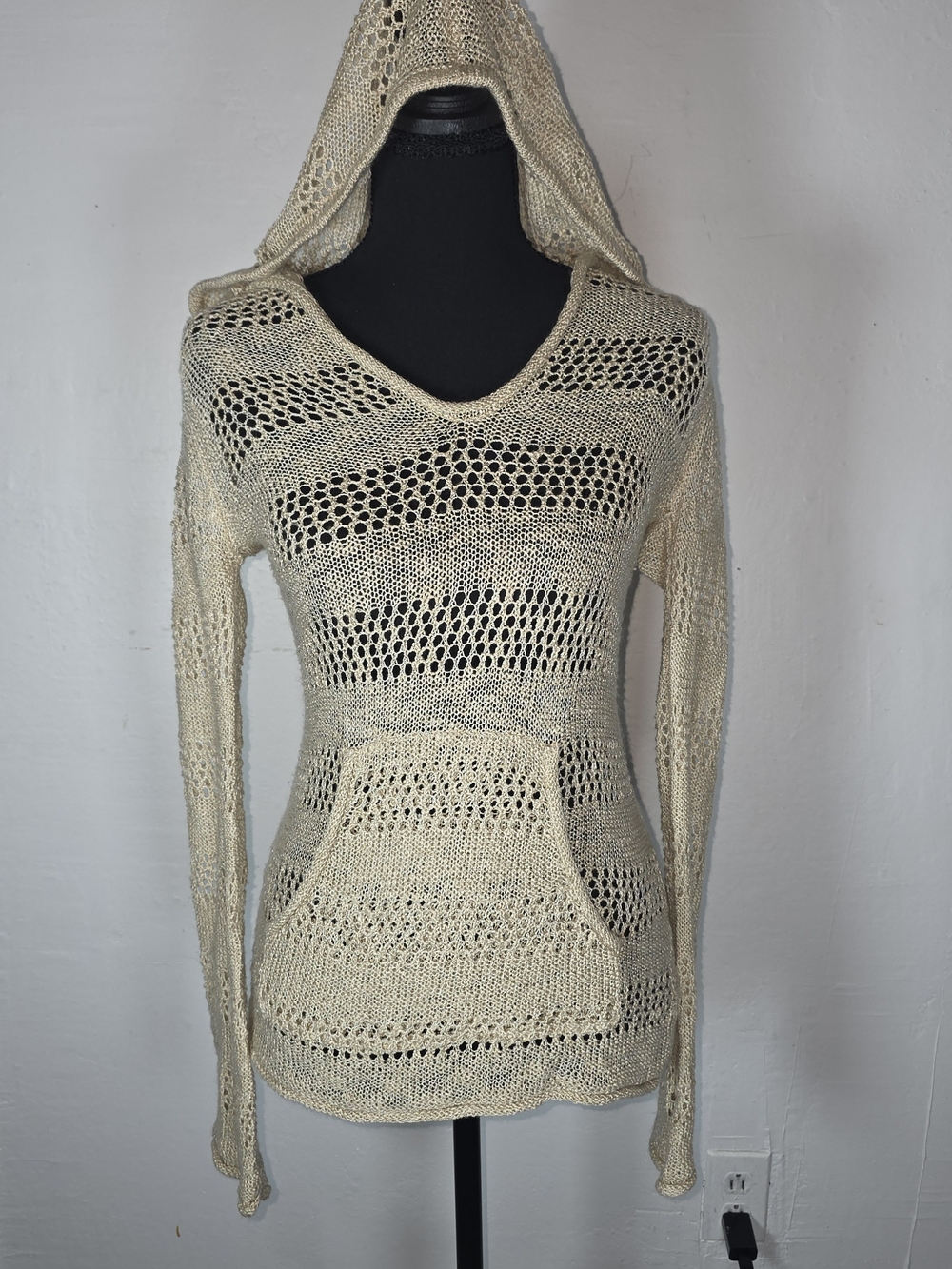 Rue21 Cream Open-Knit Hooded Sweater